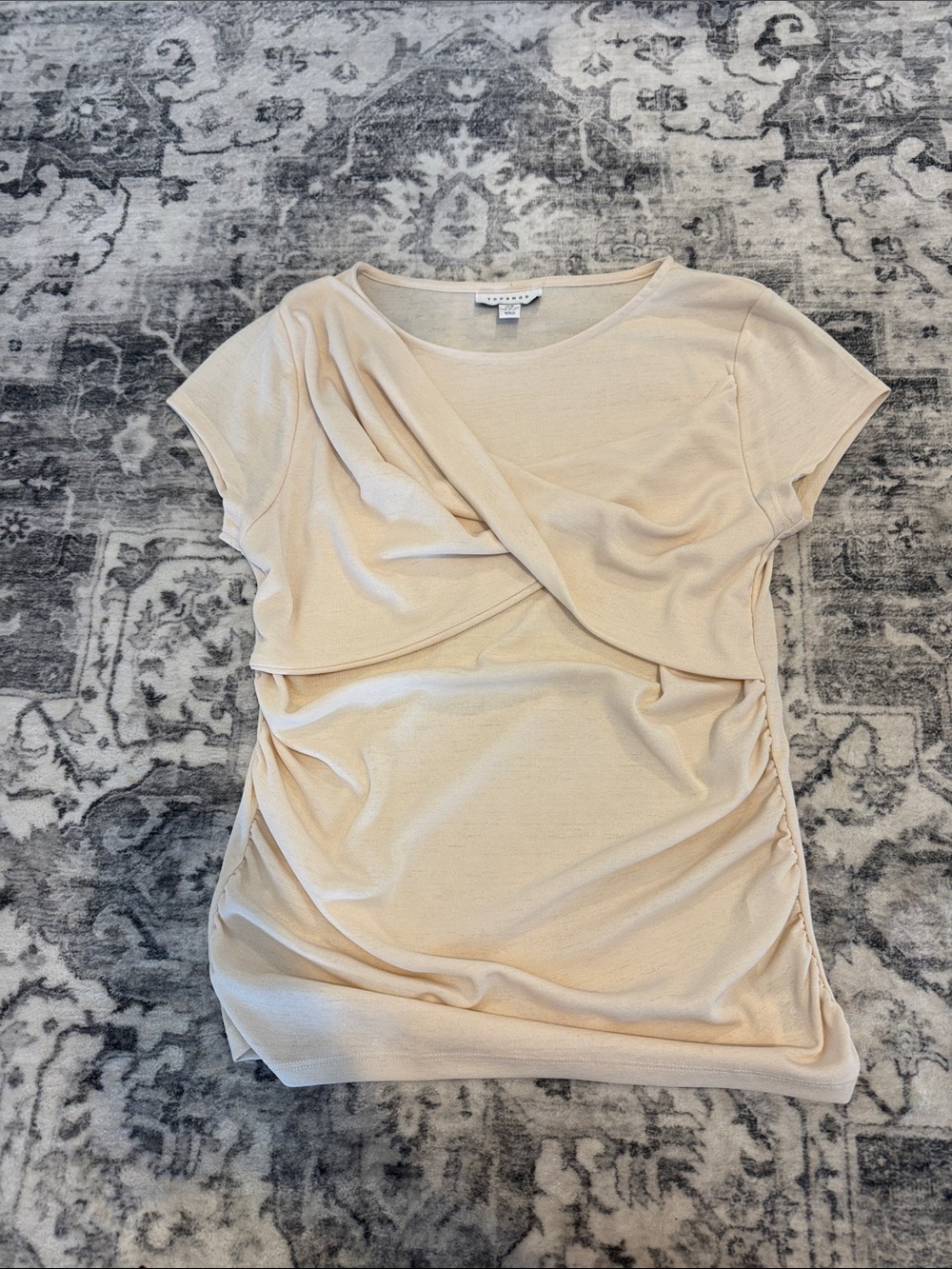 Topshop Cream Twist-Front Short Sleeve Blouse